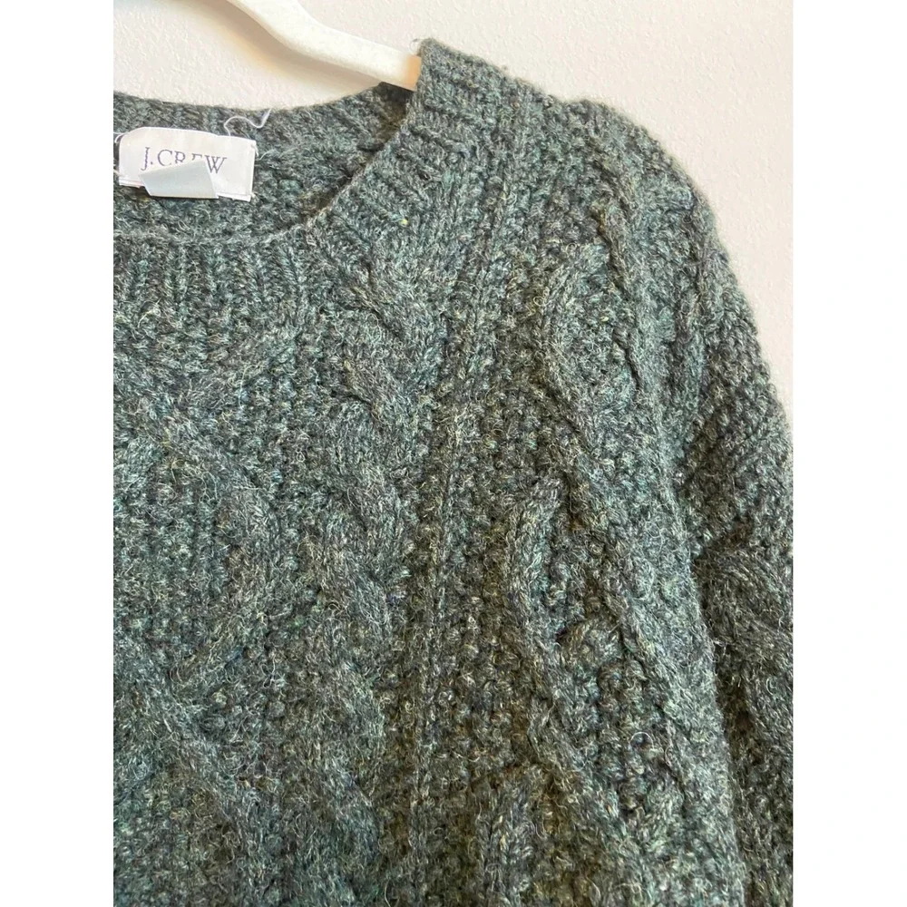 J.Crew Mens Hand Knit 100% Wool Cable Knit Sweater Forest Green Size M